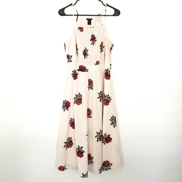 Ann Taylor Pink Floral Rose Sleeveless Midi Dress - Picture 2 of 8